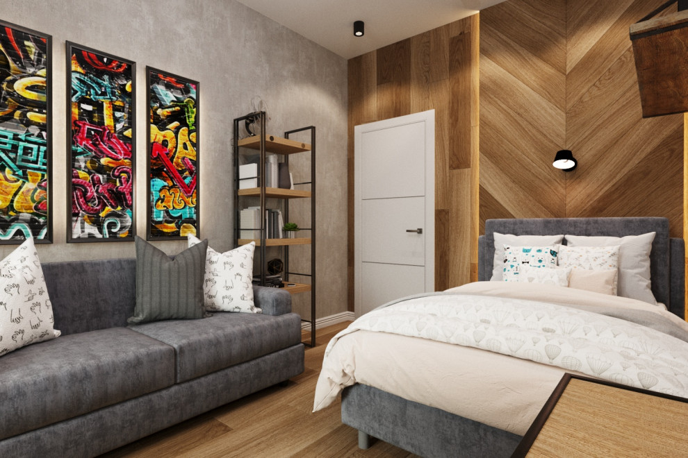 Комната подростка. Ламинат с переходом на стену.