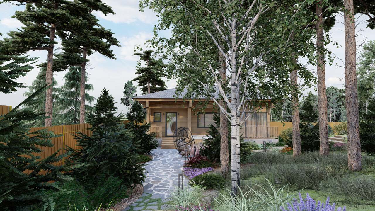 Сад в сосновом лесу