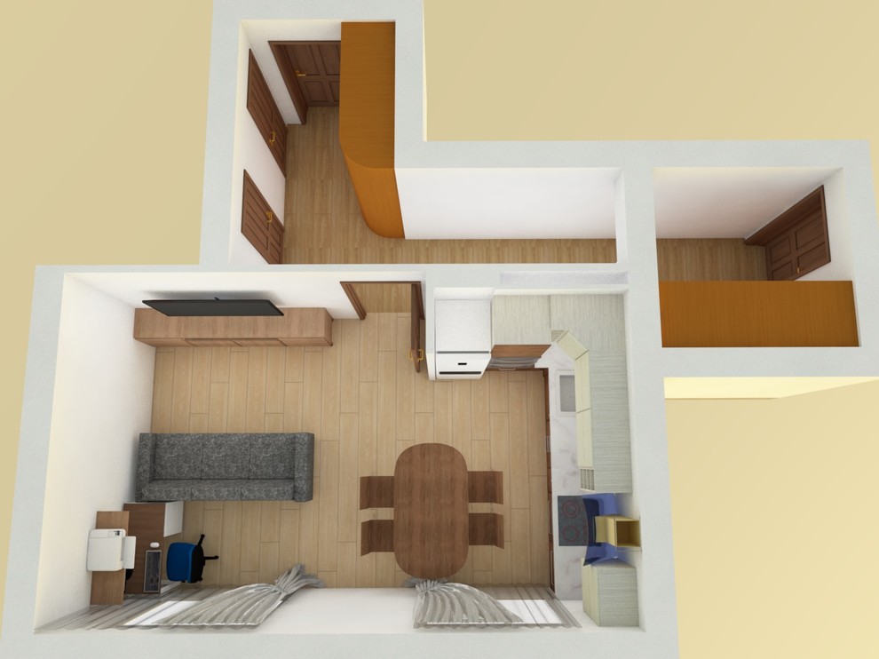 Кухня-гостиная в двухкомнатной квартире