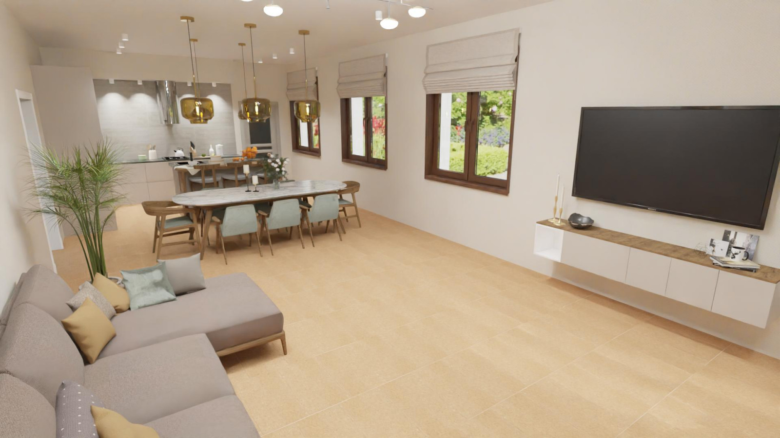 Большой зал в доме. Около 60 кв.м.