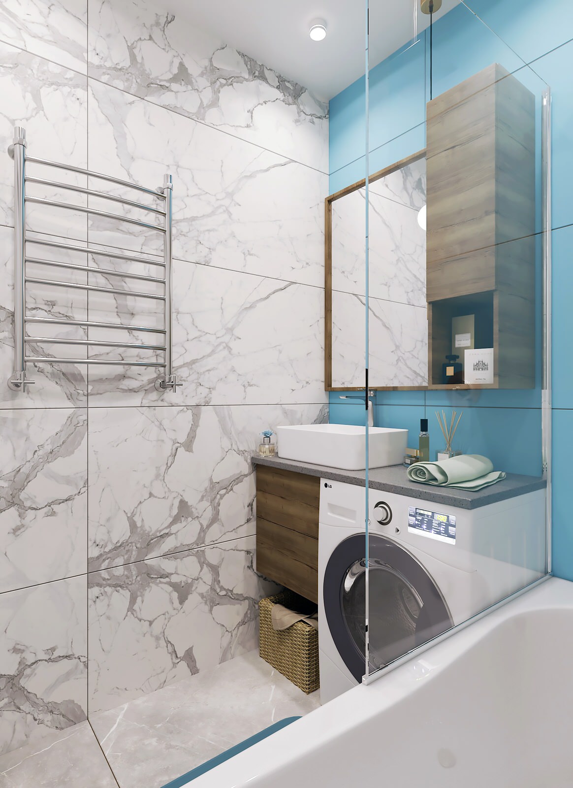 Ванна и туалет в одном стиле