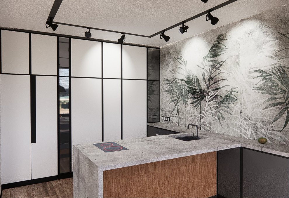 Графичный интерьер с элементами брутализма