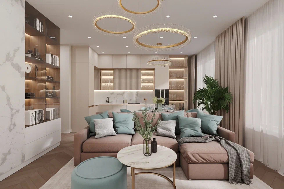 Ремонт квартиры в теплых тоннах с акцентами в нежно голубом цвете