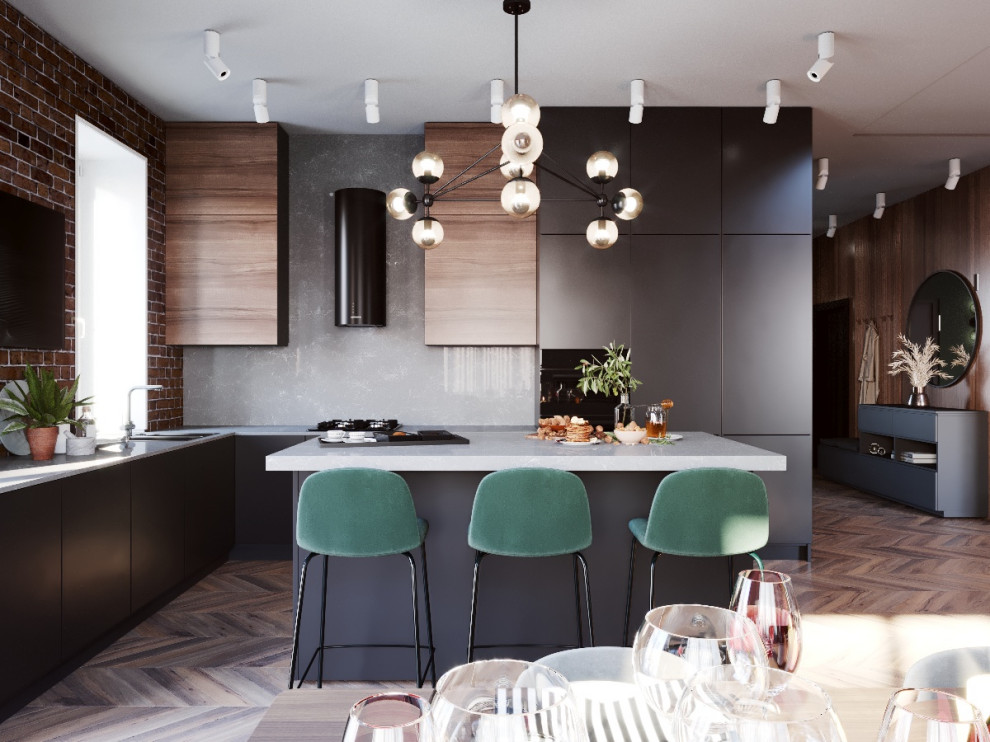 Обложка проекта: Дизайн кухни-гостиной 55 кв.м