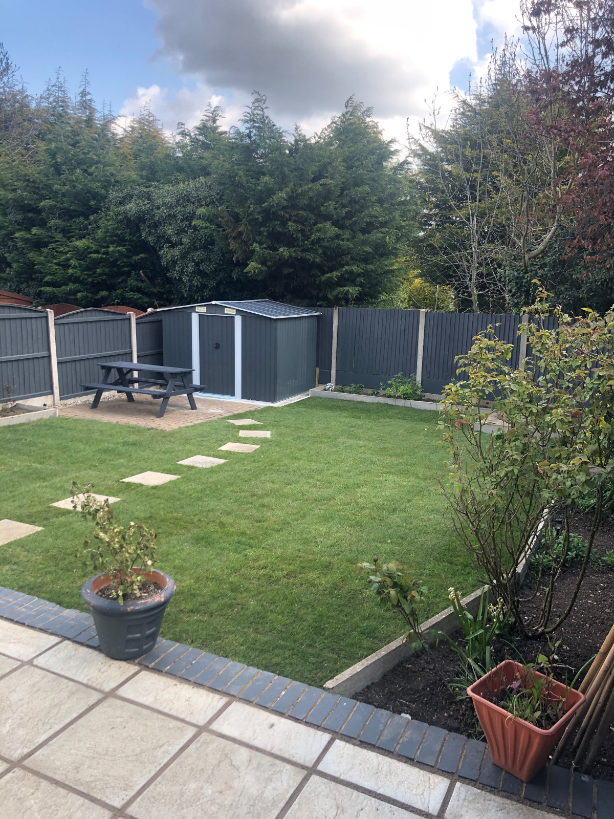 Outside shed and turfing