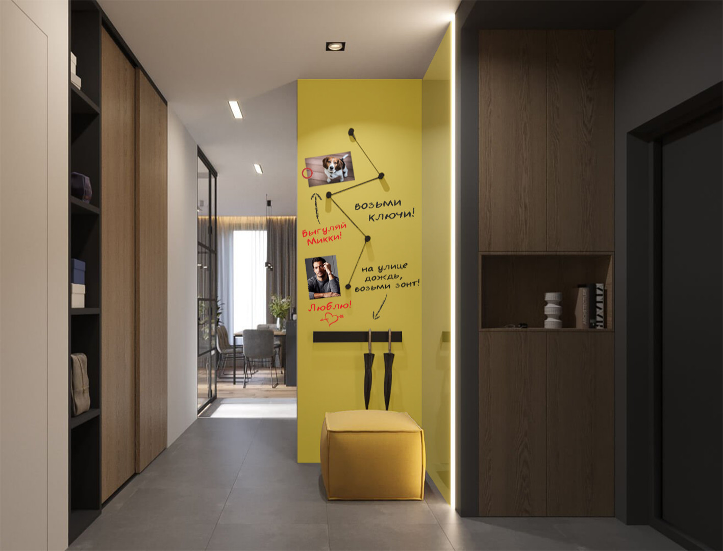 Магнитно-меловые обои для интерьера прихожей