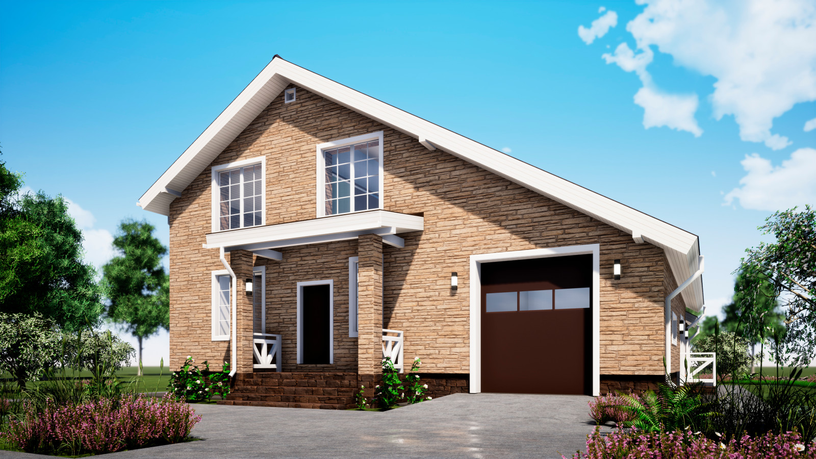 Двухэтажный дом с баней и гаражом 213м2 П-0208