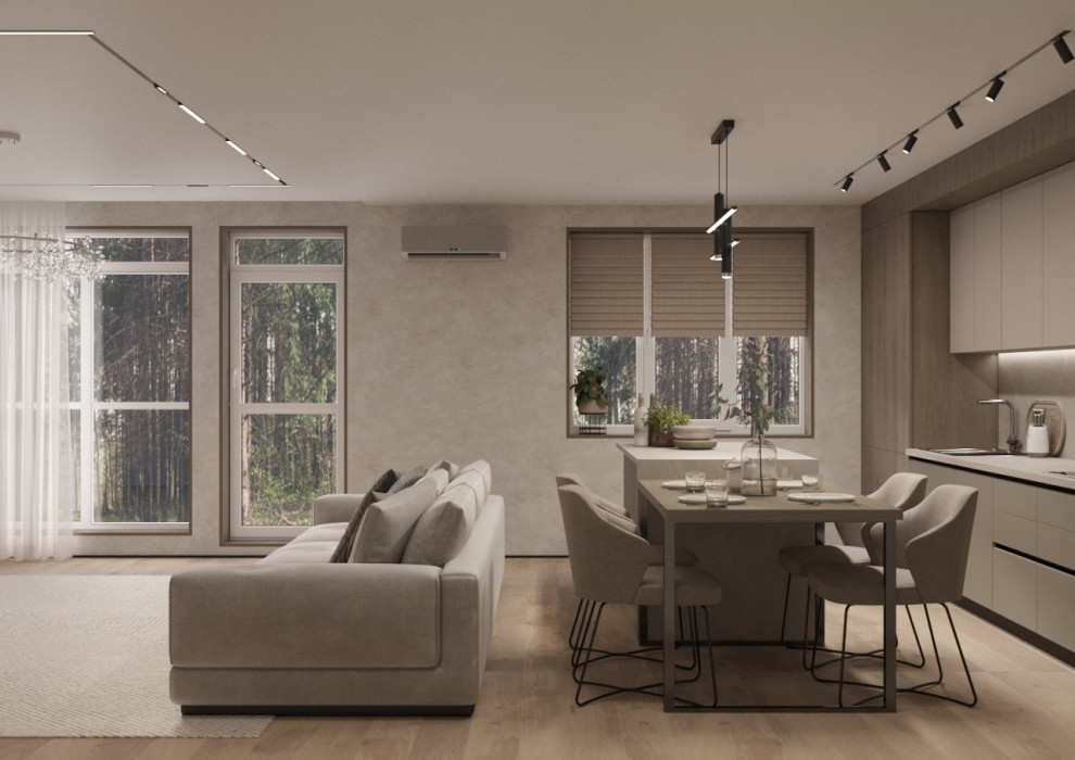 Современный дизайн кухни-гостиной