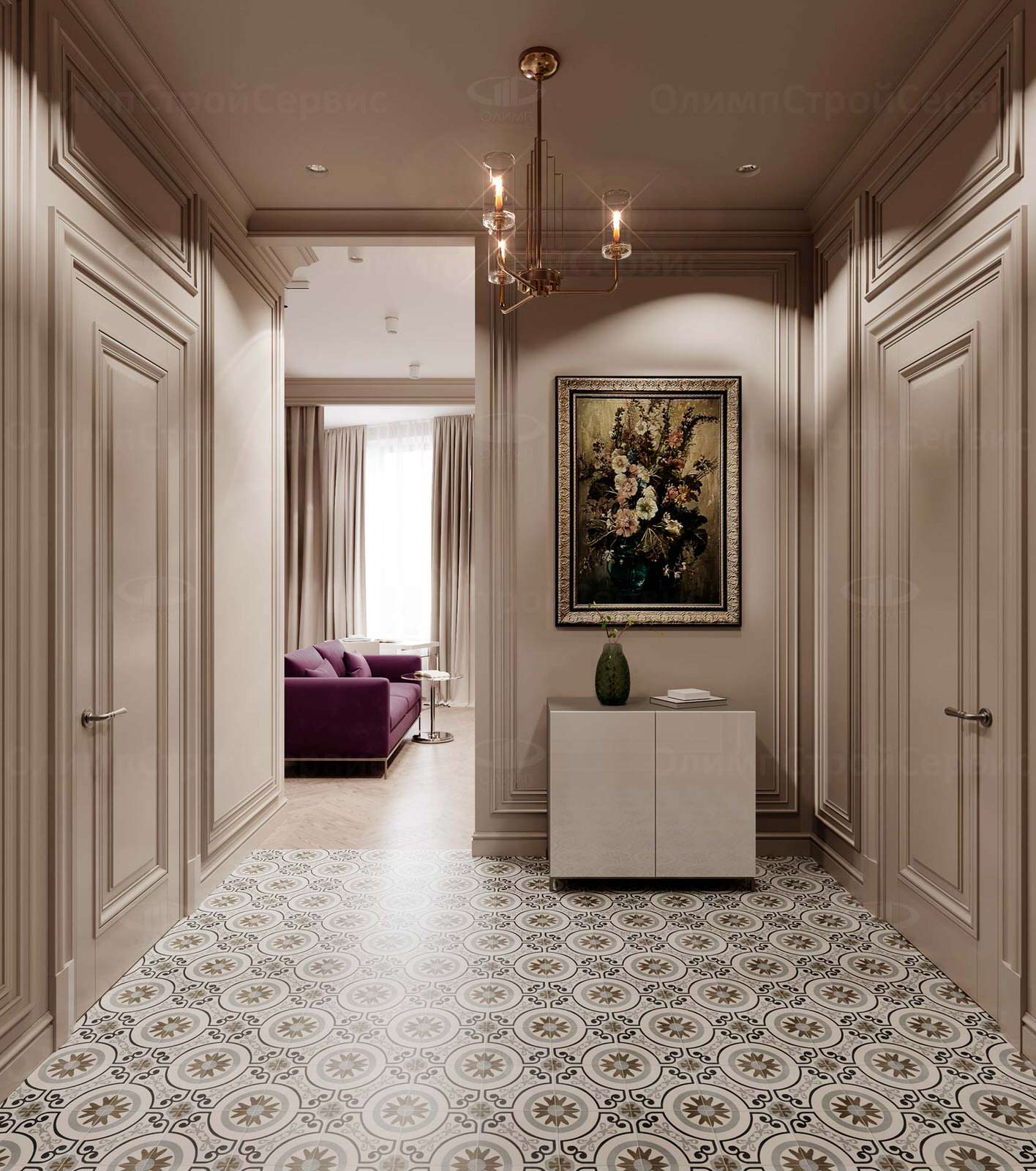 ЖК Врубеля, 4: дизайн интерьера евродвушки 60 кв.м. в стиле «Неоклассика»