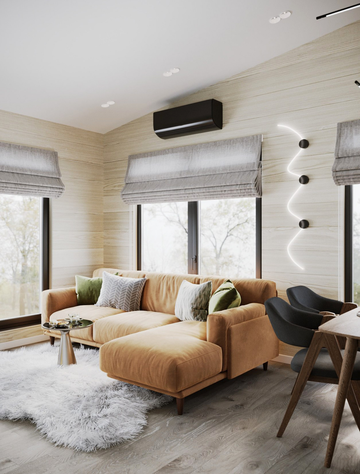 Обложка проекта: Дизайн кухни-гостиной в доме из бруса