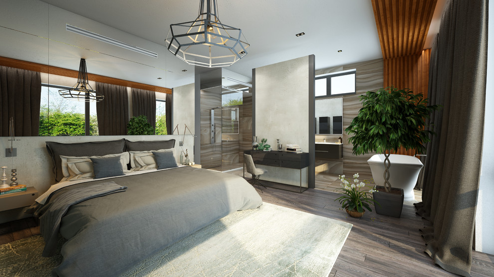 Дизайн спальни совмещенной с ванной комнотой