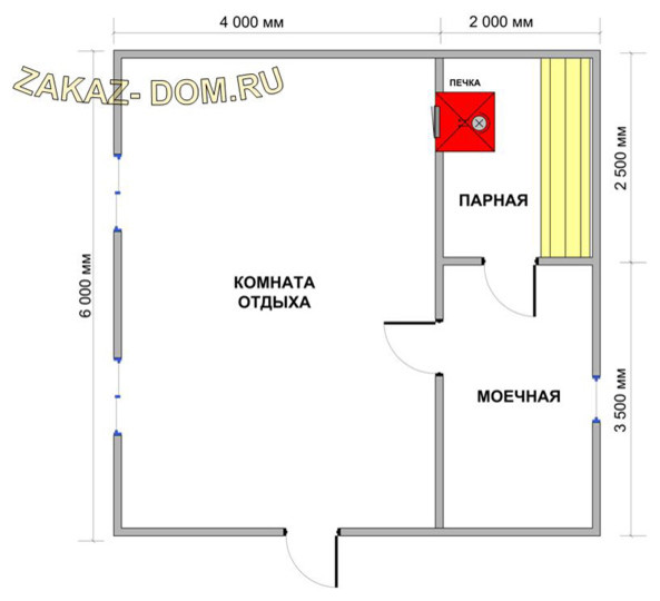 Баня из профилированного бруса (6х6 м) - Проект № Б-25