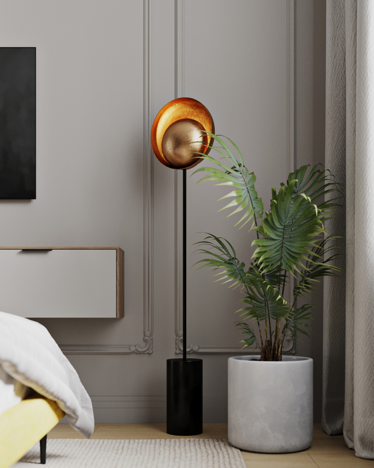 Спальня с эффектным панно