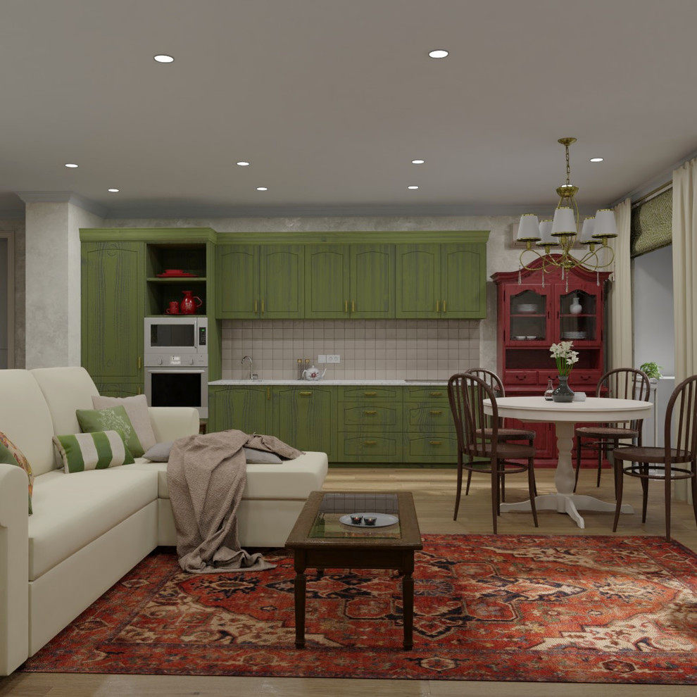 Оливковая кухня-гостиная