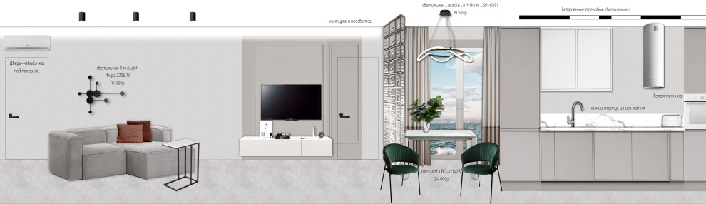 Эскизный проект 2 комнатной квартиры в Сочи