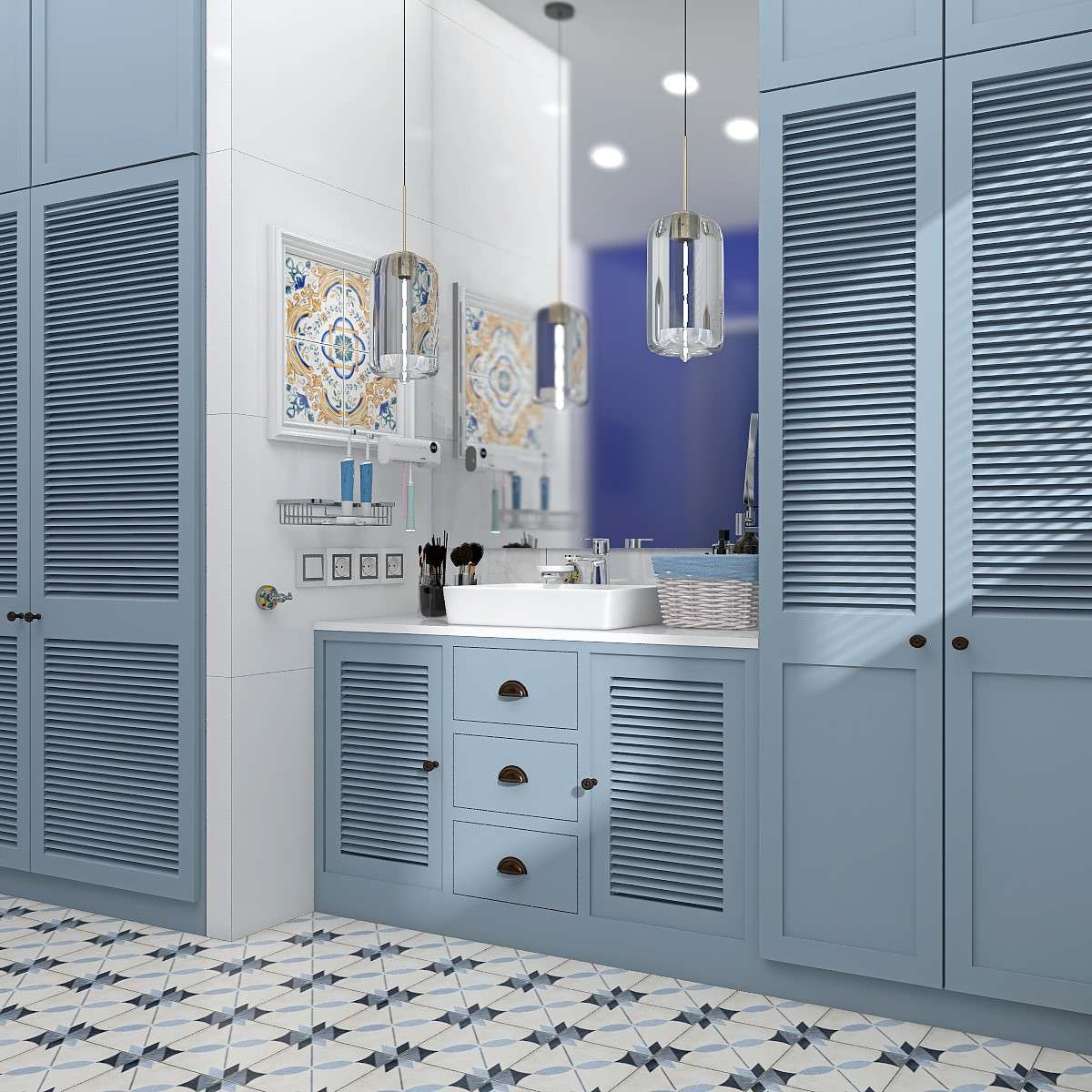 Ванная комната с нотками средиземноморского побережья
