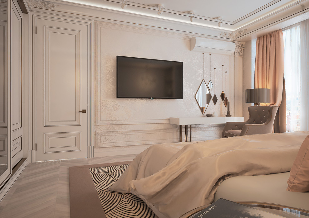 Спальня в спокойных тонах со сдержанным декором