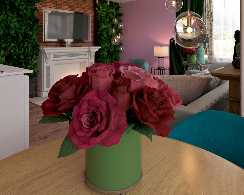 Кухня-гостиная в стиле фьюжн ЖК "Московские водники"