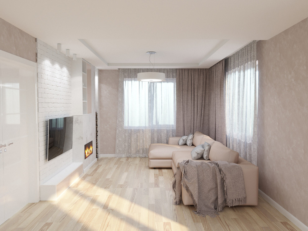 Обложка проекта: Кухня-гостиная в пудровых тонах