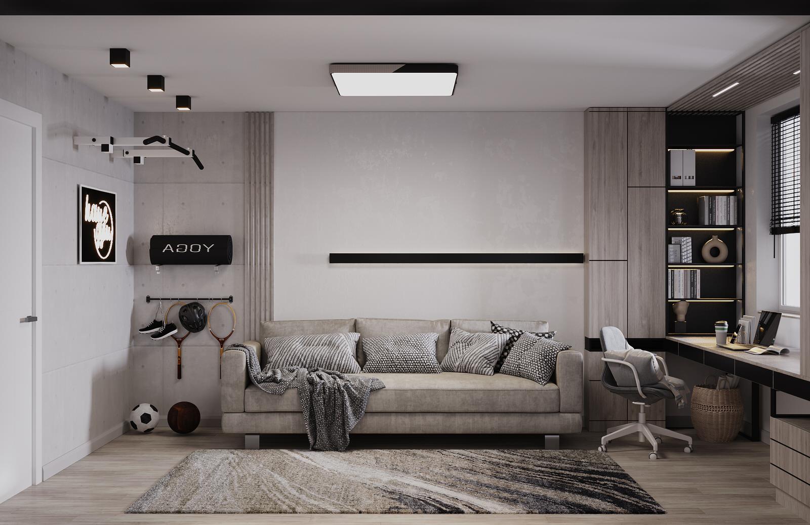 Стильное пространство для холостяка и его любимца