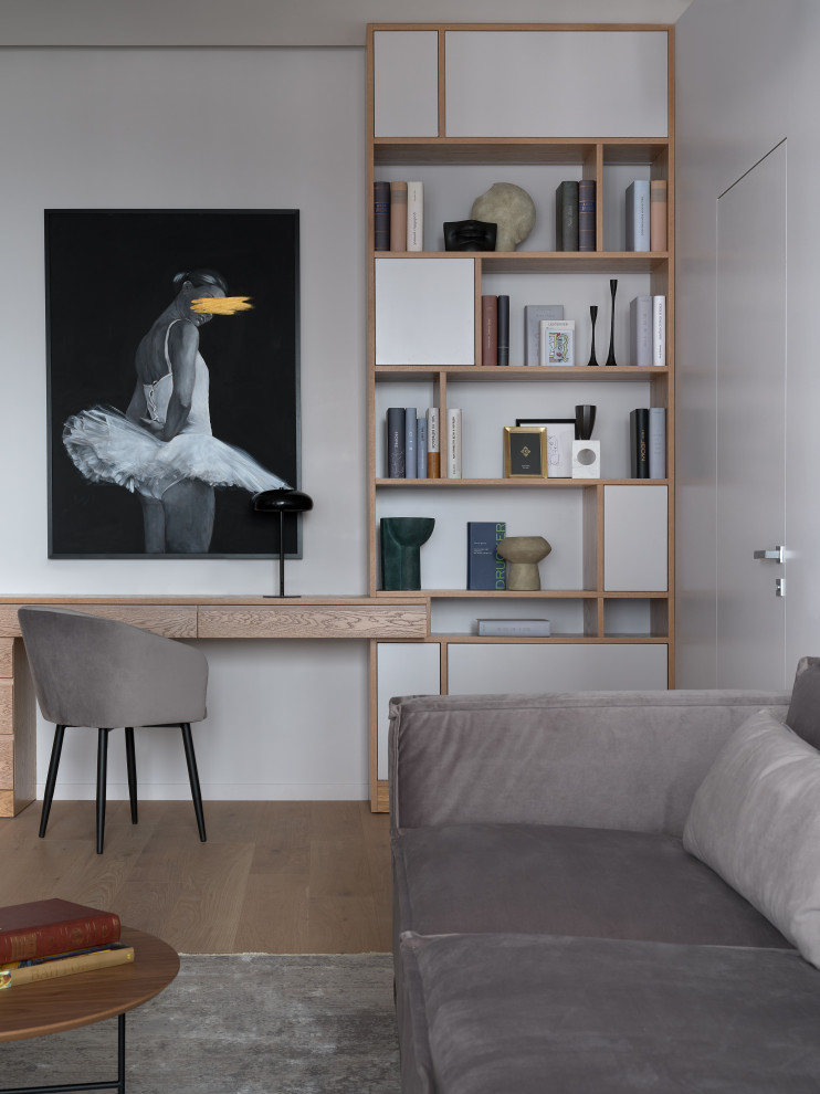 Монохром с деревянными акцентами.Дизайн Анастасия Волчкова.Публикация Elle Decor