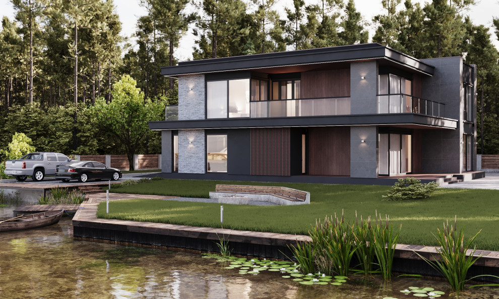 Обложка проекта: Двухэтажный дом с плоской кровлей 308м2