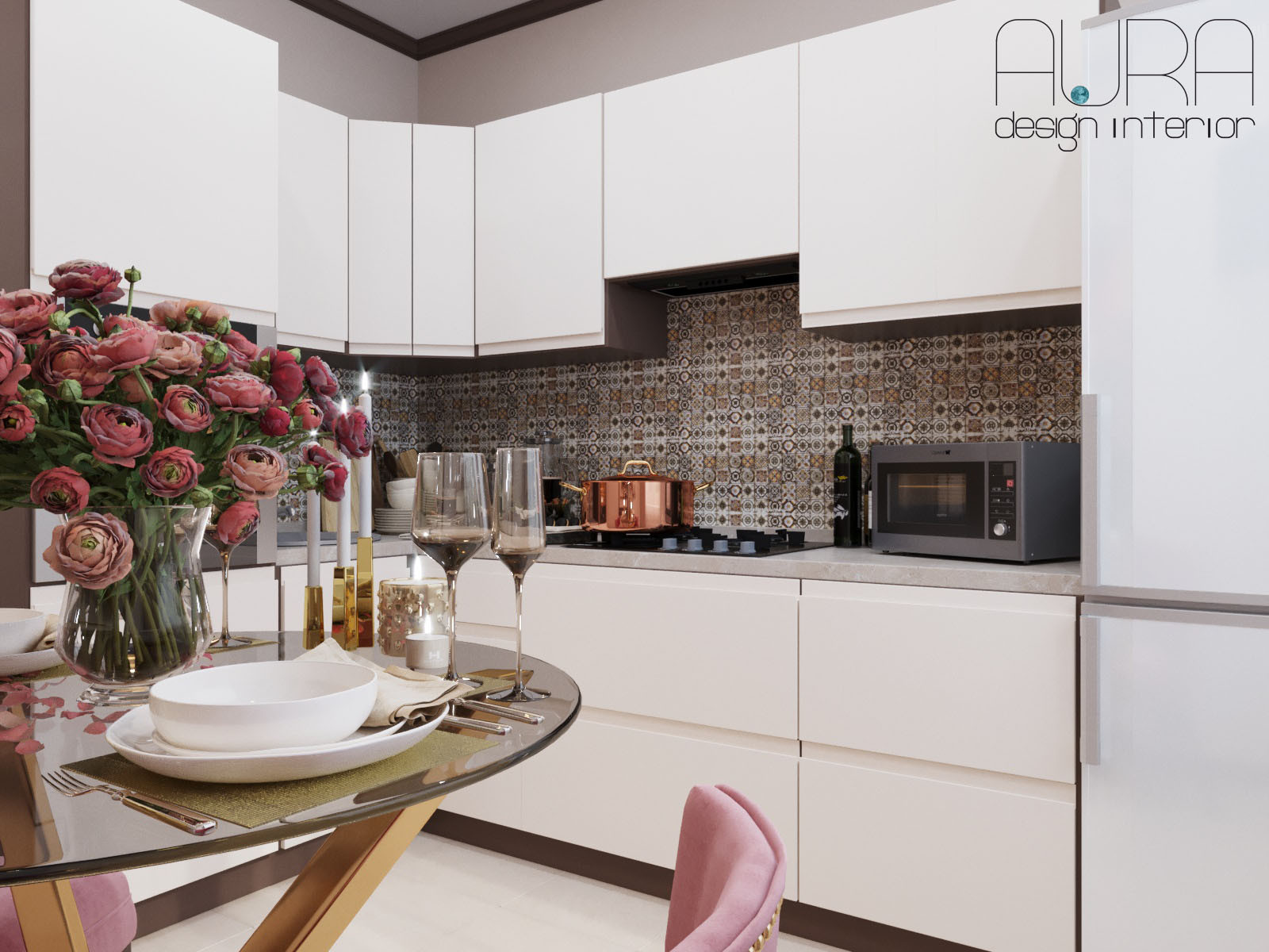 Дизайн квартиры, кухня в светлых тонах