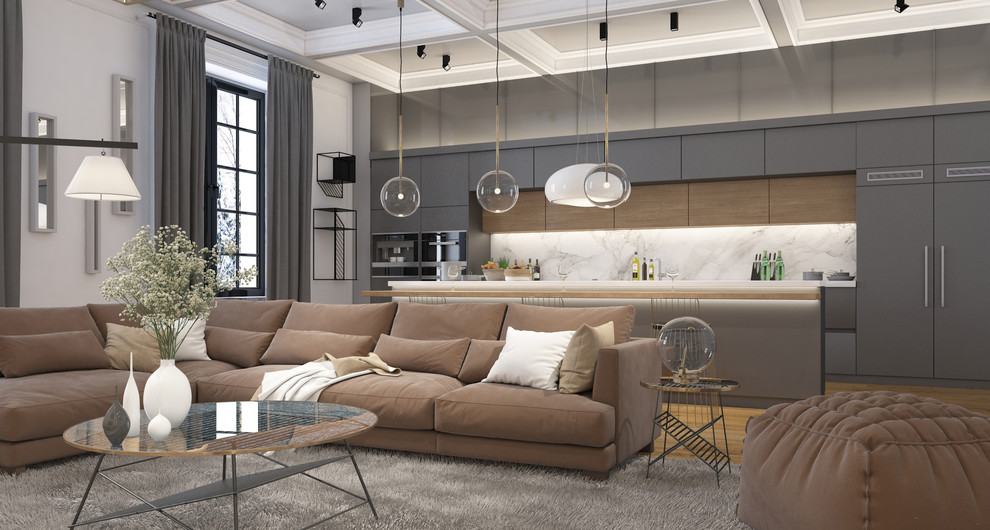 Обложка проекта: Интерьер кухни-гостиной в частном загородном доме