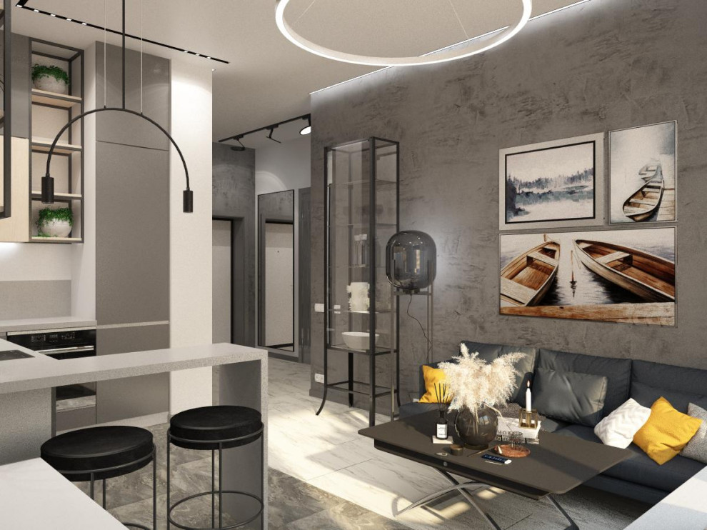 Маленькие кухня с гостиной