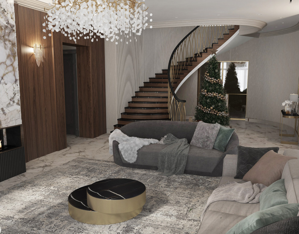 Дизайн-проект  1 этажа в загородном доме