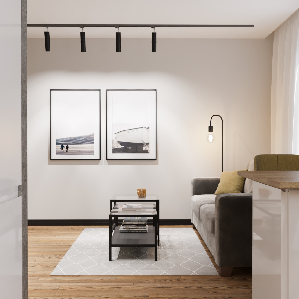 Визуализация проекта кухни-гостиной.