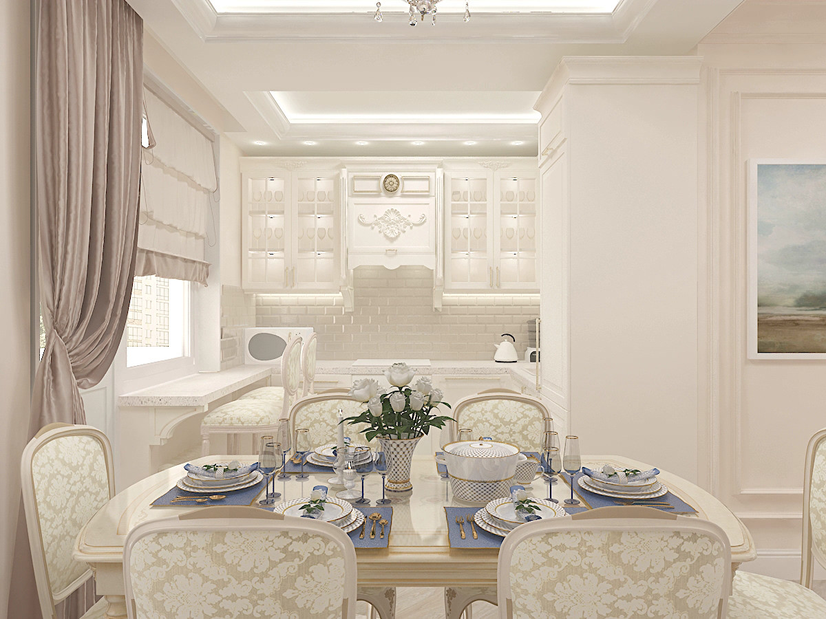 ЖК "Ленинградский", кухня в стиле русский ампир с барной стойкой.