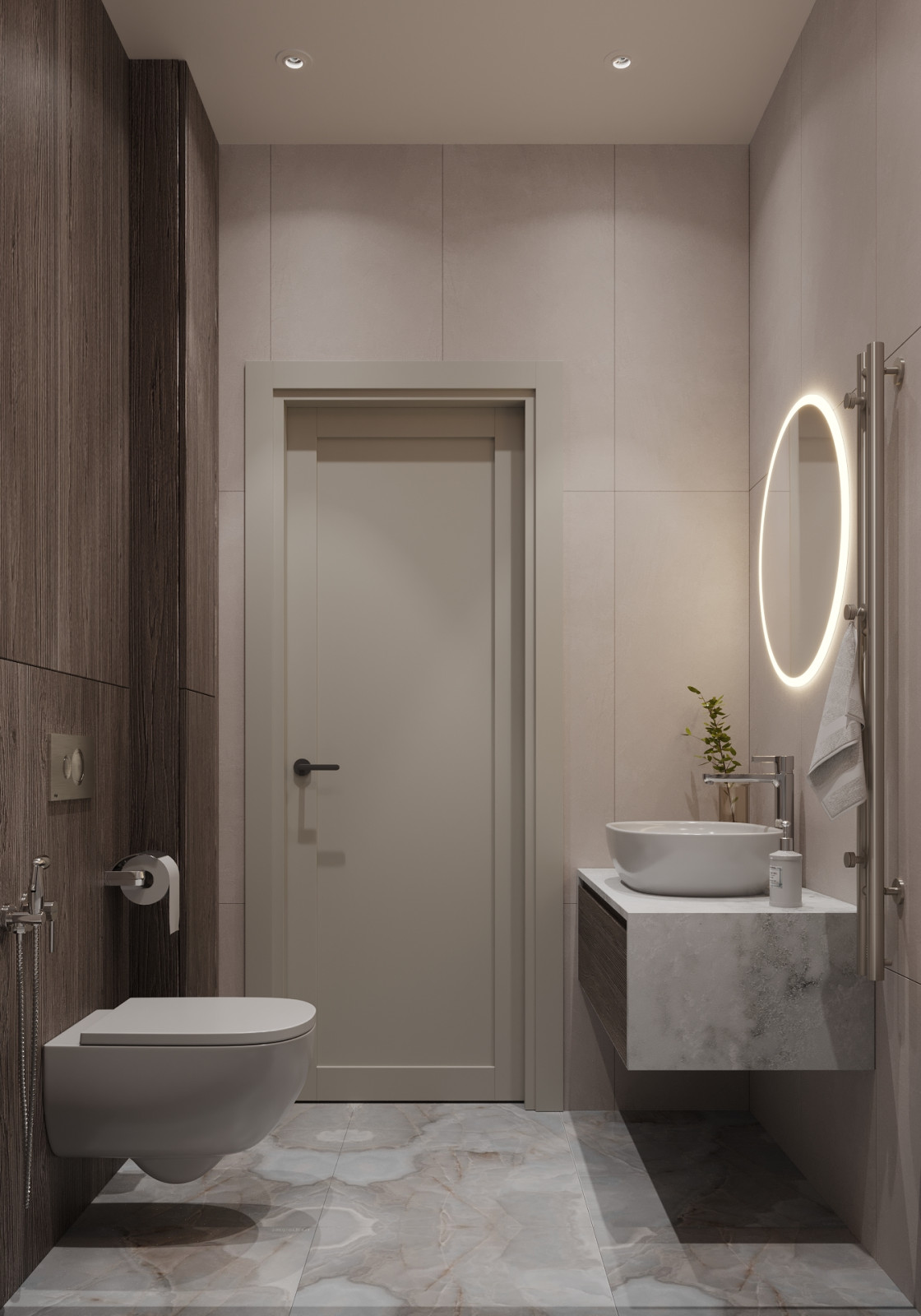 Ванная с керамогранитом под оникс