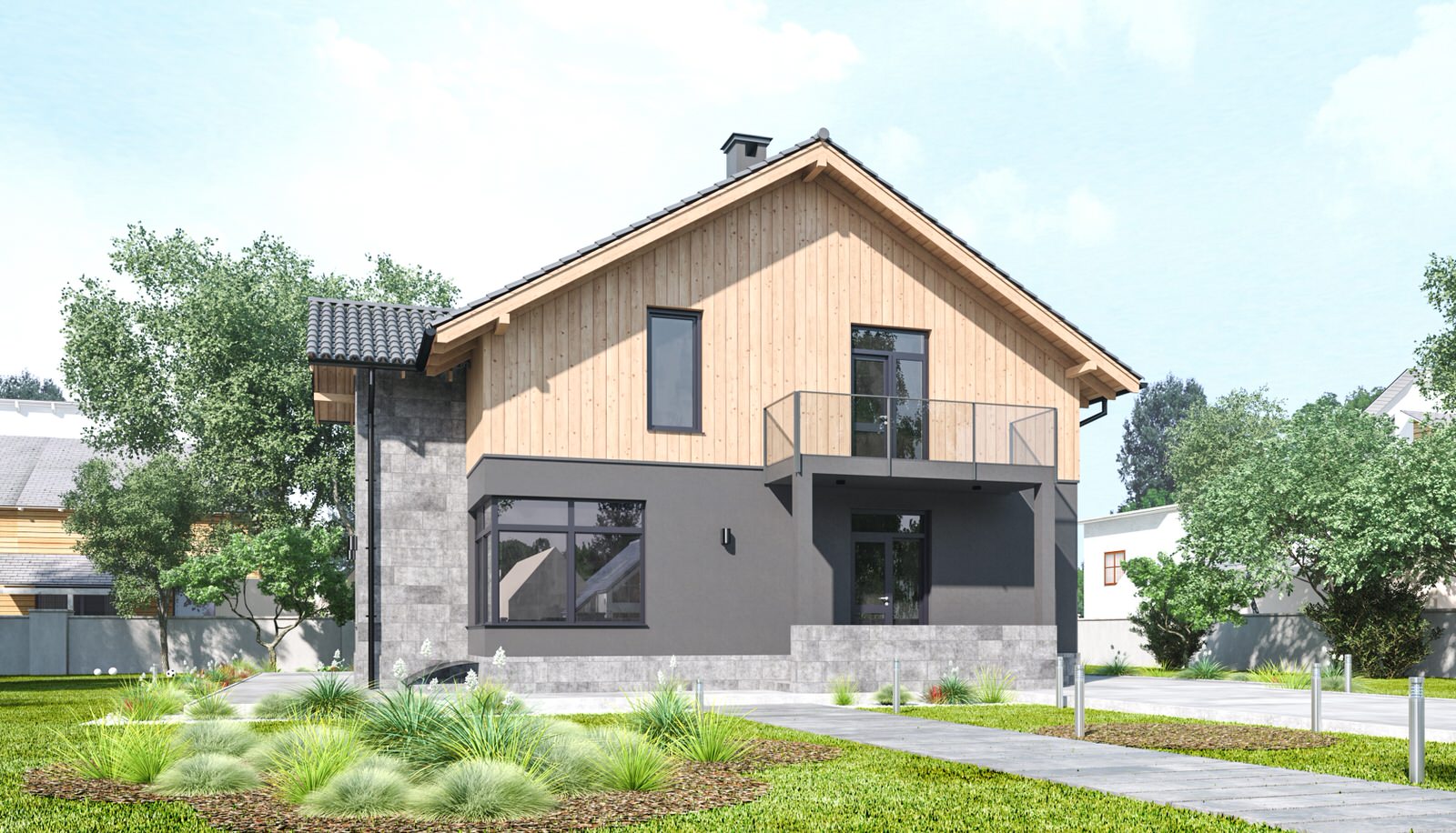 Серый дом с мансардным этажом