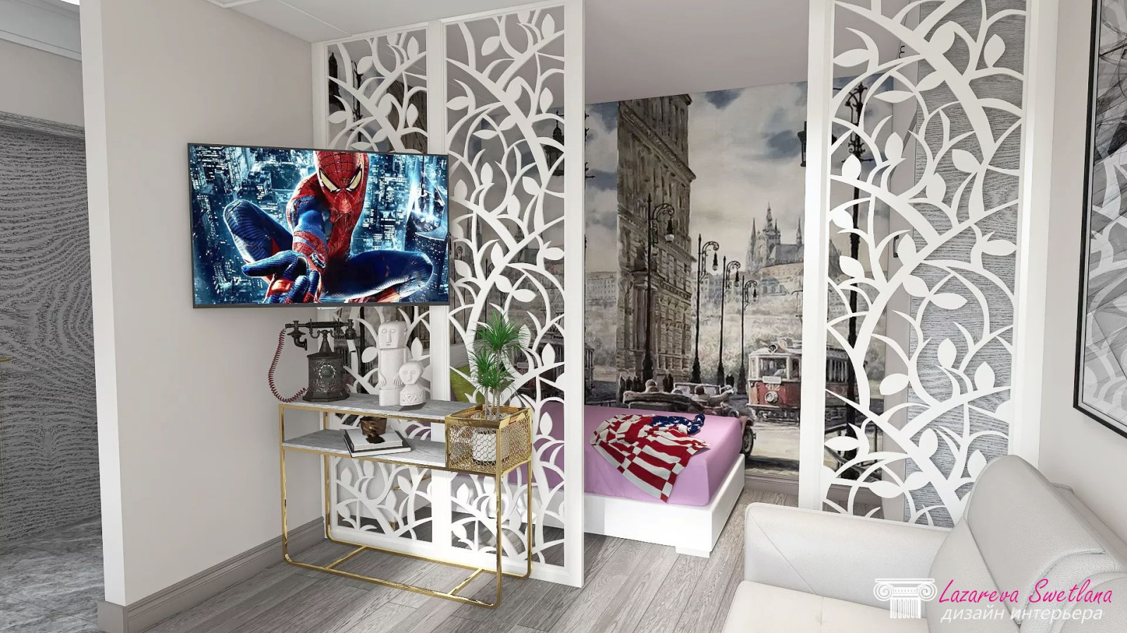 Визуализация дизайна  интерьера квартиры-студии