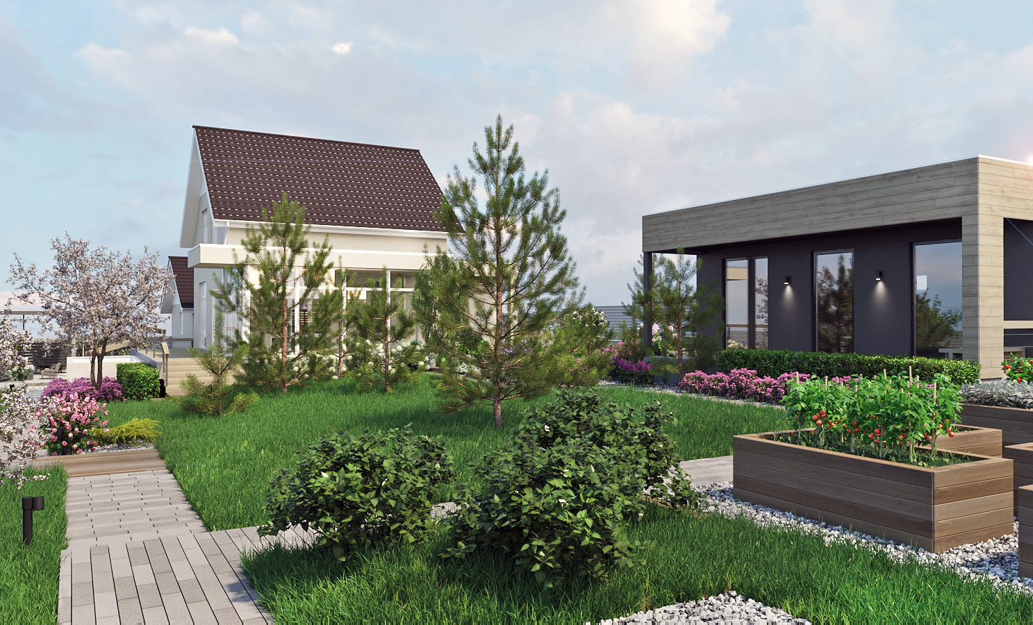 Ландшафтная архитектура участка частного жилого дома в п. Емельяновская горка