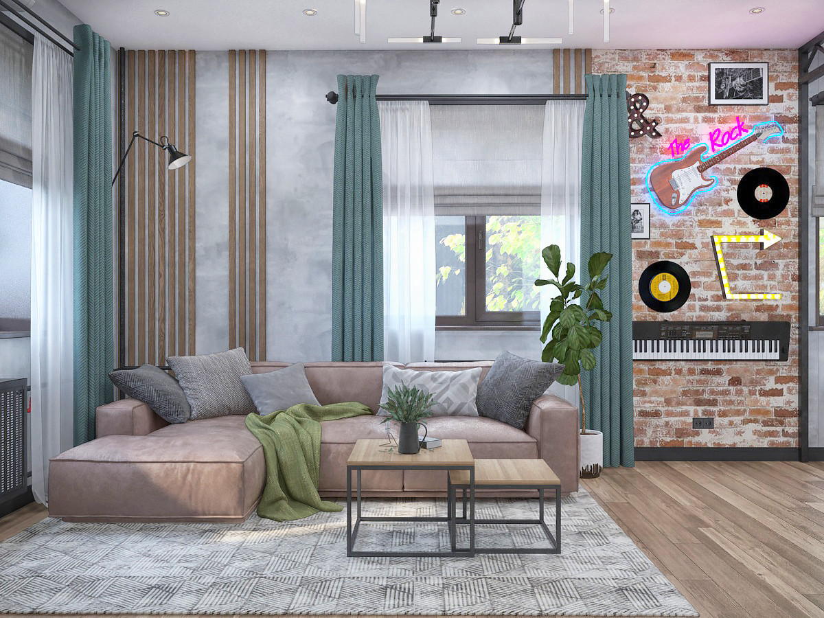 Гостиная в лофт-стиле