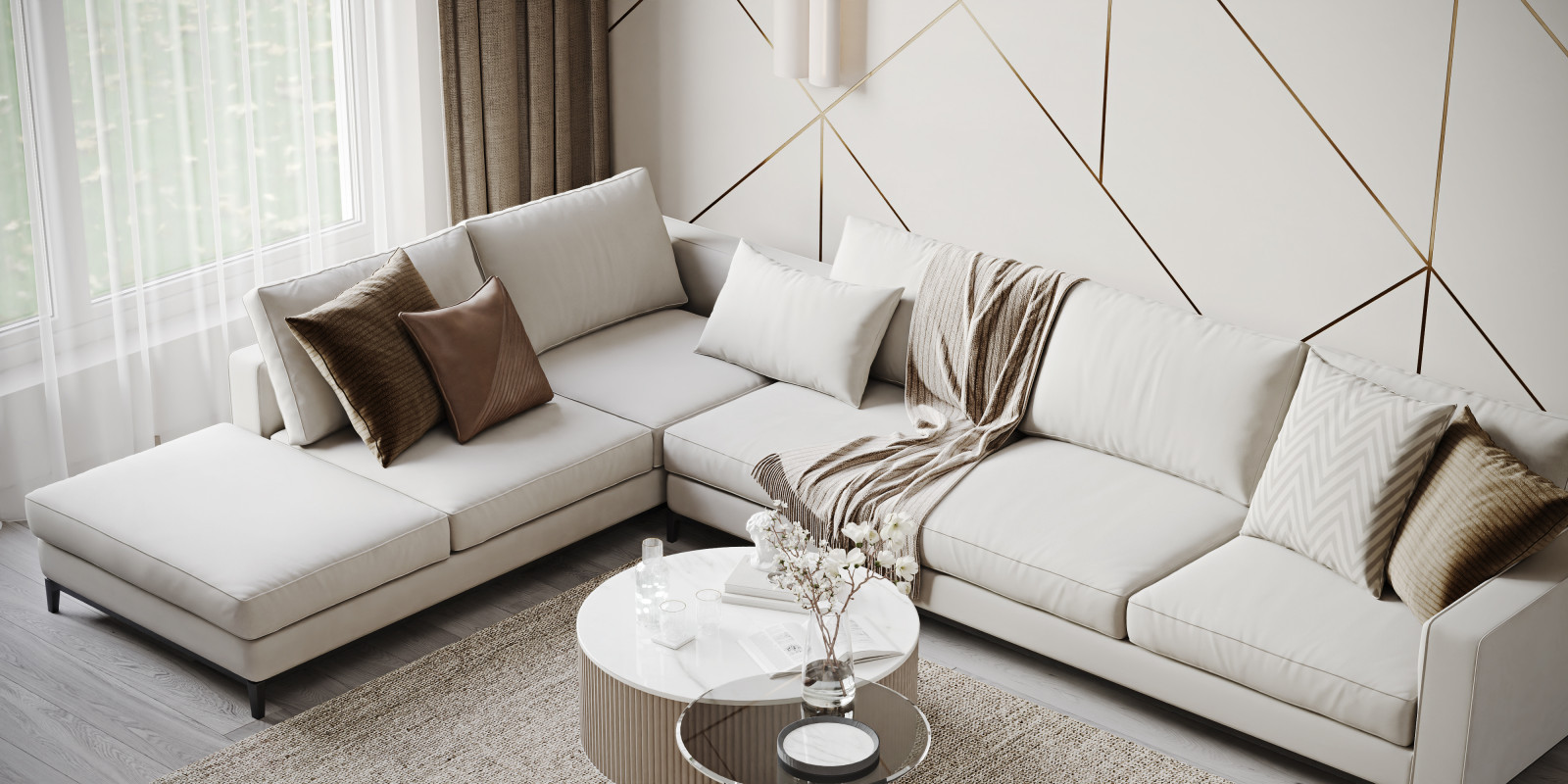 Светлая кухня-гостиная частного дома