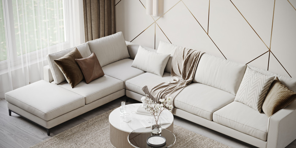 Светлая кухня-гостиная частного дома