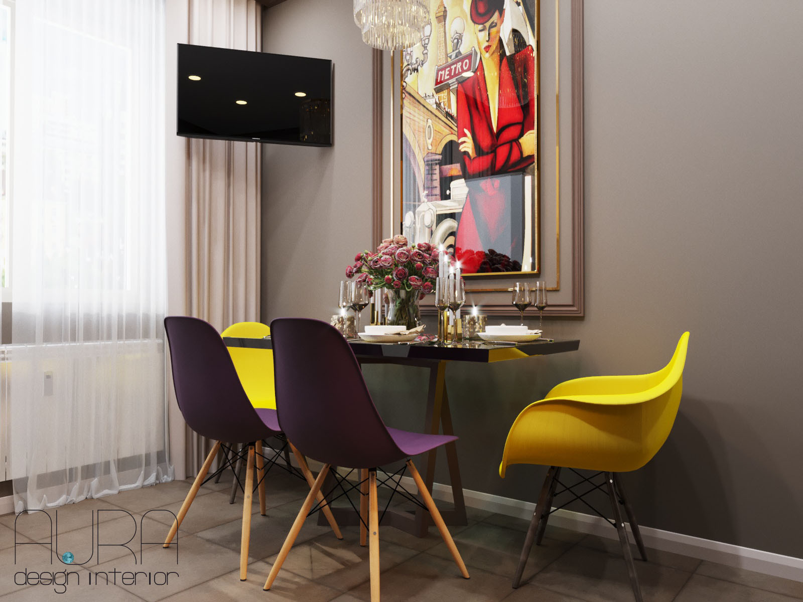 Дизайн квартиры, кухня в темных тонах