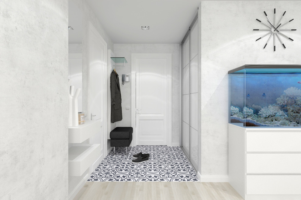 Гостиная комната с голубым диваном