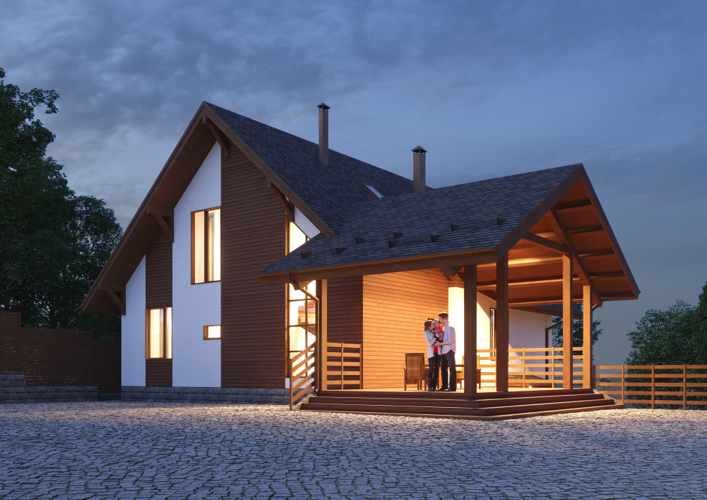 Проект 3-этажного 5-комнатного мансардного дома в стиле шале