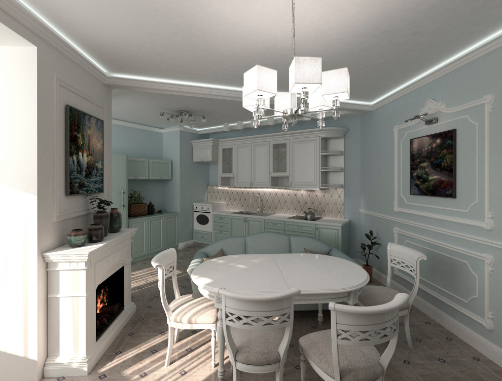 Совмещение кухни и гостиной, классика