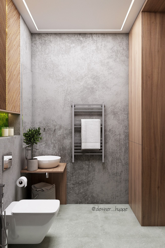 Санузел "Дерево и бетон"