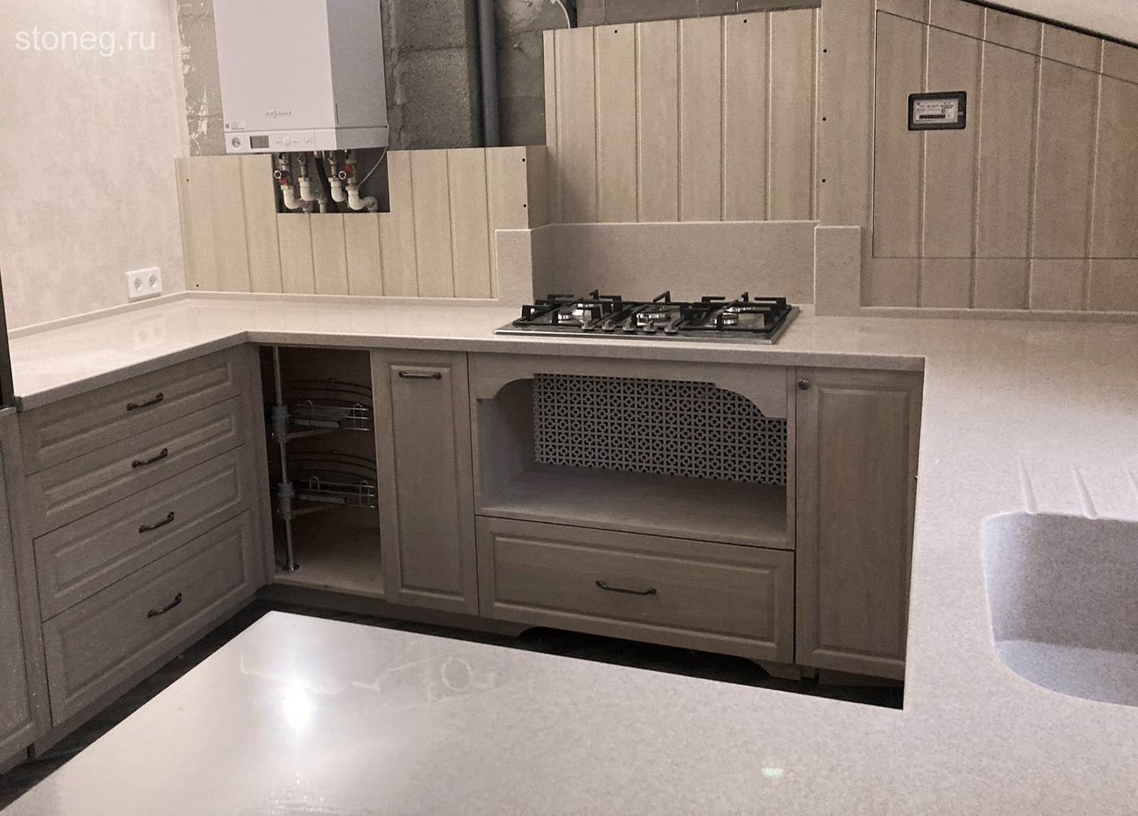 Hanex: столешница для кухни с высоким бортом из искусственного камня