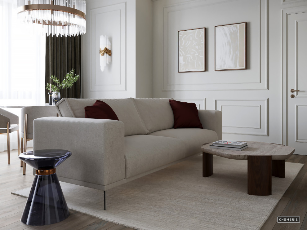 Обложка проекта: Молочно-белый неоклассический интерьер в Крылатском