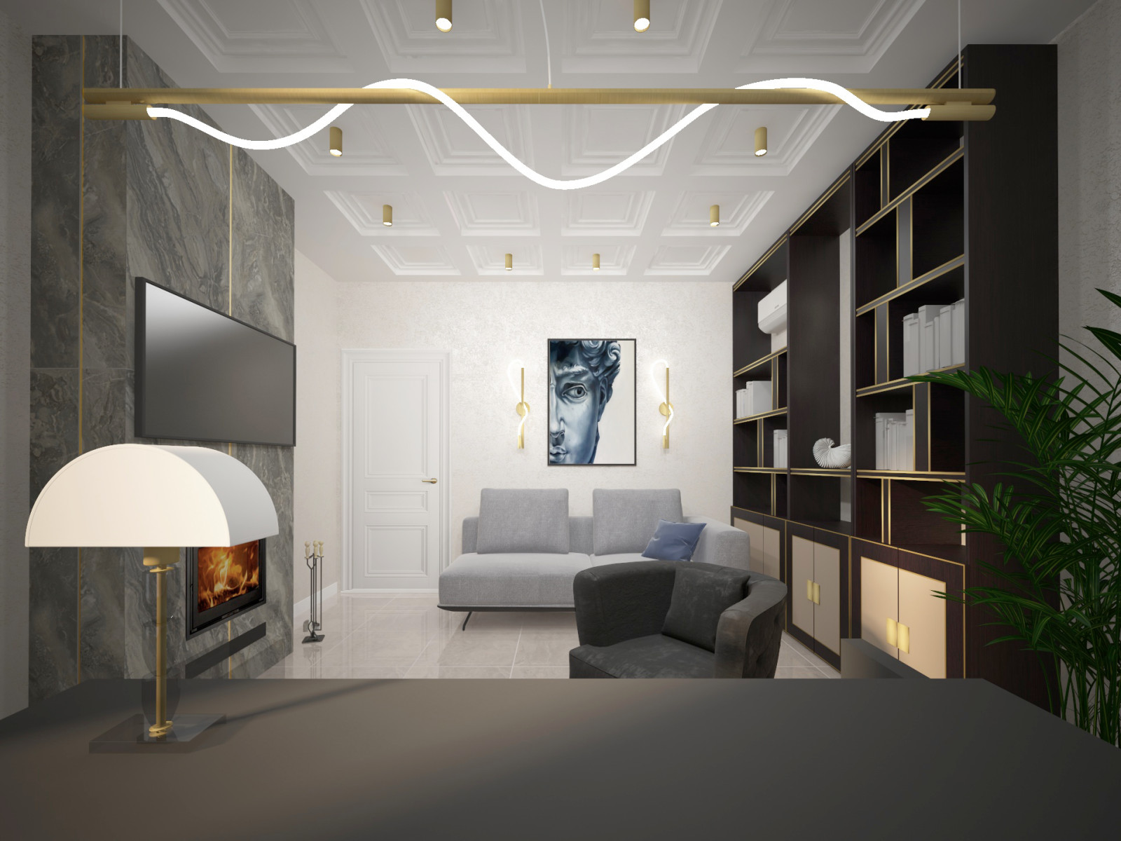 Интерьер кабинета в частном доме.