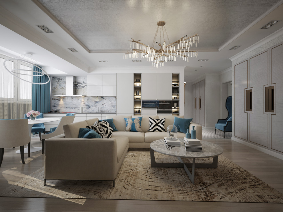 Обложка проекта: единое пространство кухни-гостиной