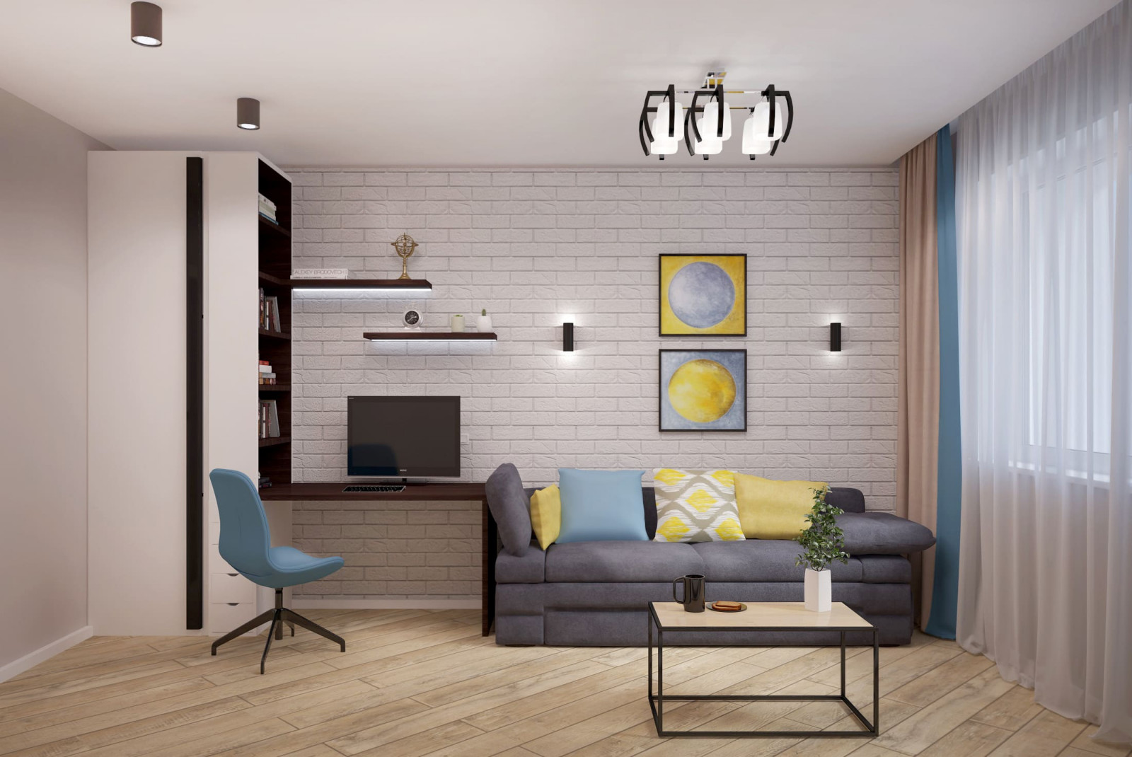 Стильная гостиная и кухня