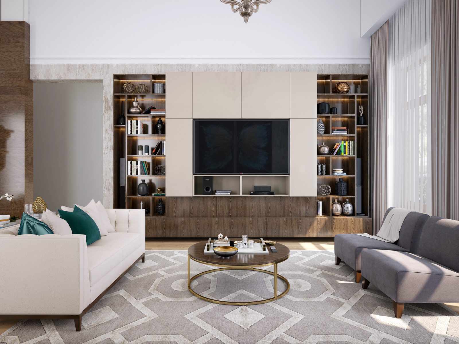 Гостиная и зимний сад в доме на Новорижском шоссе. 80 кв.м Дизайн,Комплектация..